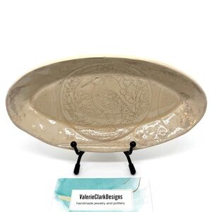 Oval Ceramic Dish with Bird Design